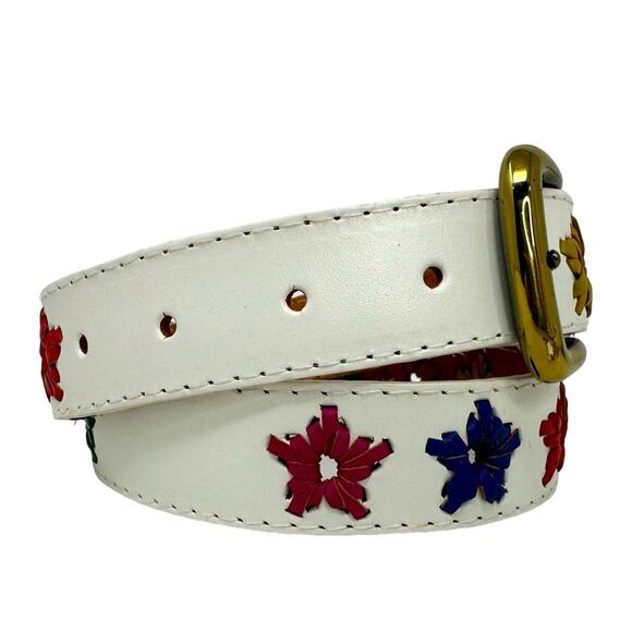 Retro Look White Multicolored Braided Star Leather Belt - Picture 2 of 6
